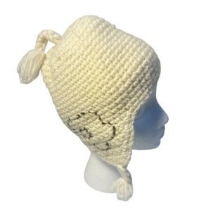 Girls 7y-14y REI Winter Wool Cream Flower Braids Ski Snowboarding Hat Beanie